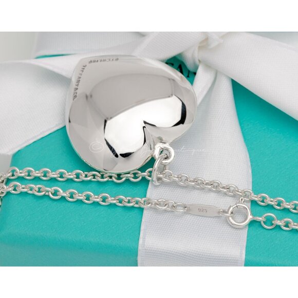 Rare Tiffany & Co. Vintage Puffy Heart Necklace XL 30mm Pendant Silver on a 16" - Picture 2 of 8